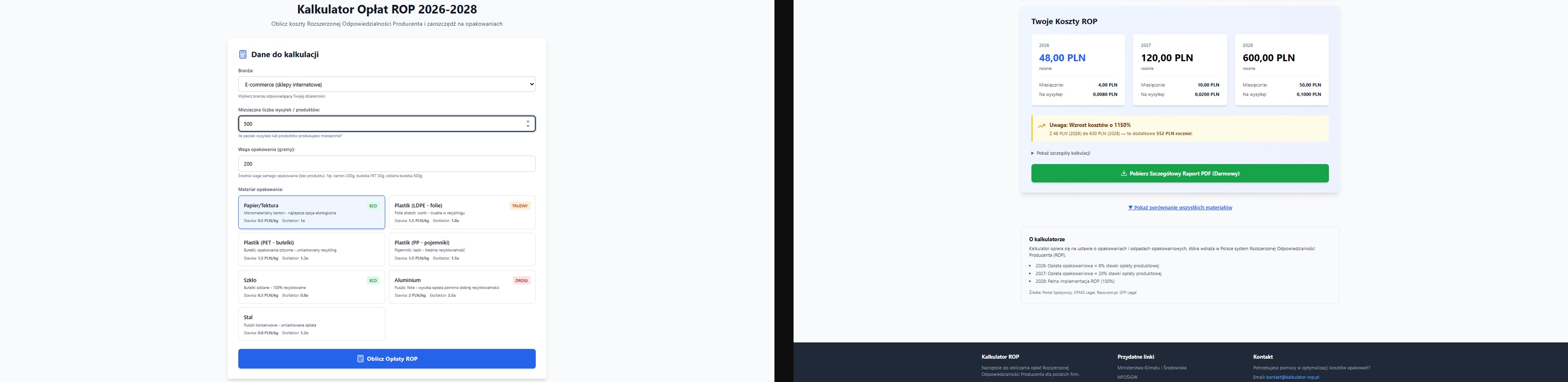 Kalkulator ROP — Opłaty za Opakowania 2026-2028