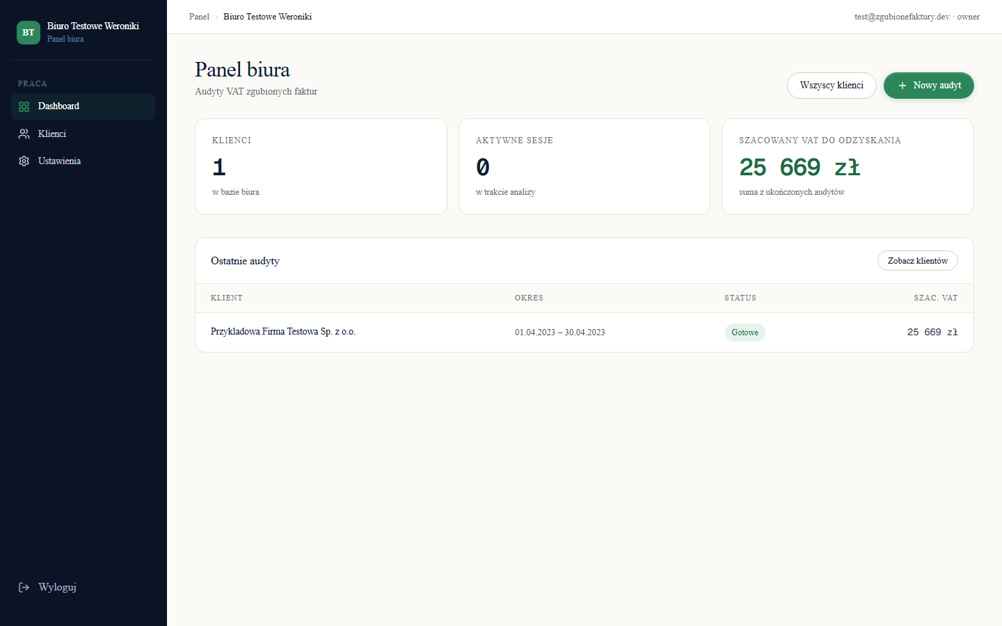 Dashboard biura księgowego